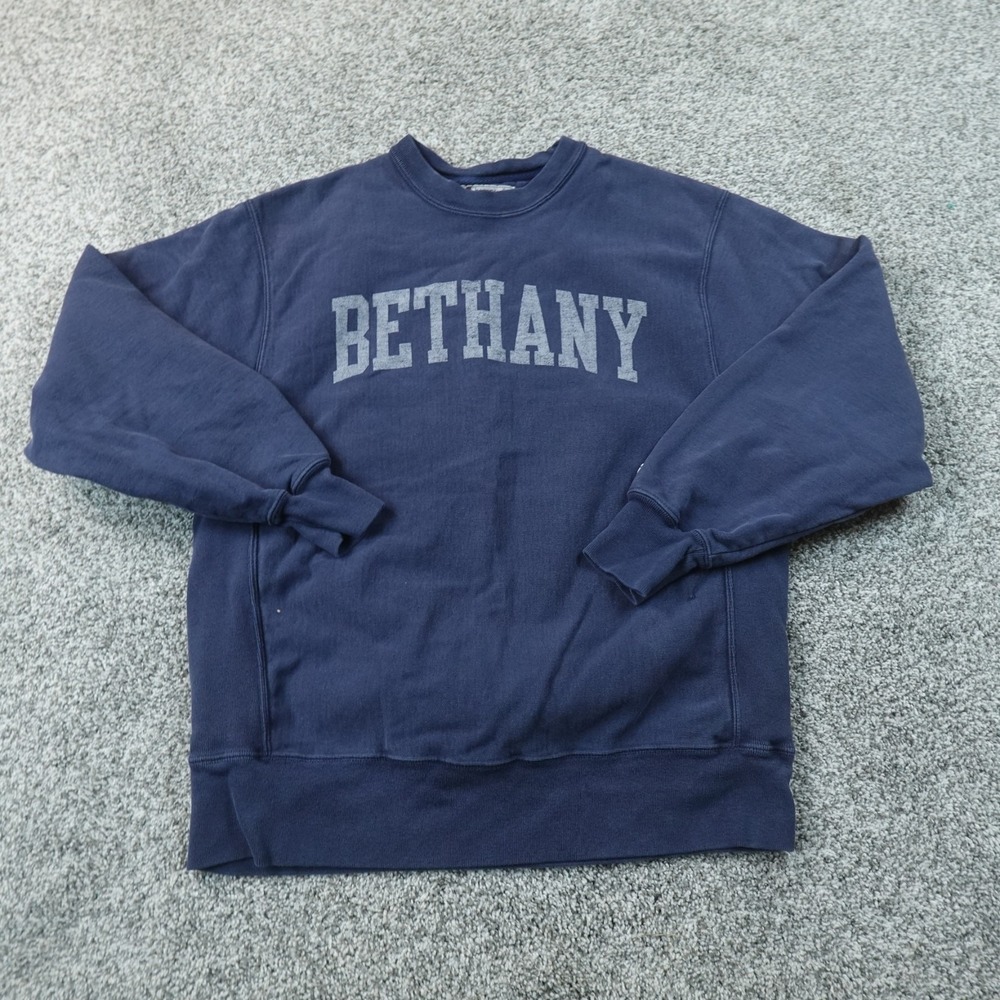 VTG Bethany College Sweatshirt Mens M Blue Champion Reverse Weave Sweater 90s
